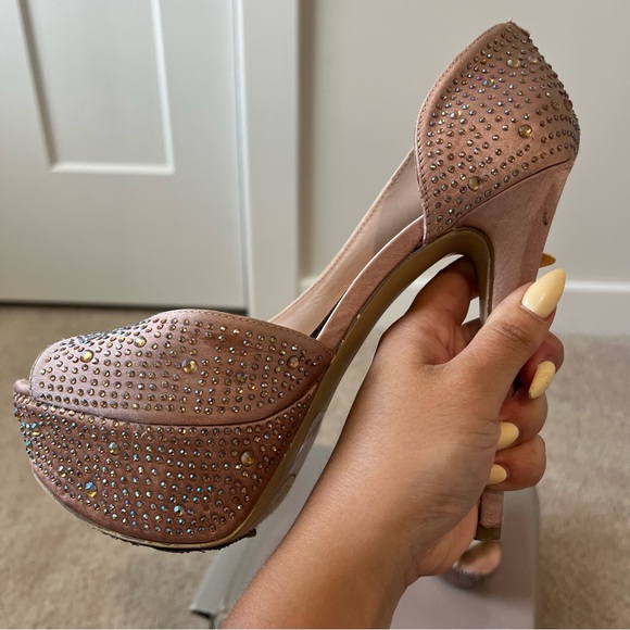 Rhinestone Elegant Peep-Toe Platform Heels - Picture 10 of 15